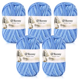 Reessy 225g Knitting Wool Acrylic Yarn Crochet Yarn Set, Super Soft 5 Ply Wool for Crochet Knitting and Crafts, 5 x 45g Crochet Yarn for Amigurumi Projects Handcrafts-Blue