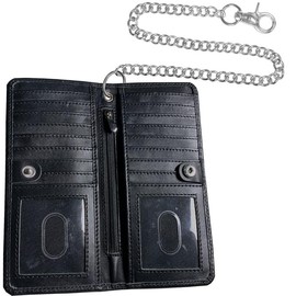 Long Bifold Chain Wallet - RFID Blocking Biker for Men Leather Aniline Black - Color: Crazy Horse Brown Vintage Chain, Size: One Size