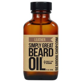 Simply Great Beard Oil - LEATHER Scented - Holiday Gifts - Stocking Stuffers - Beard Conditioner -3 Oz - Easy Applicator - Natural - Vegan and Cruelty Free Care for Beards - Gifts for Men