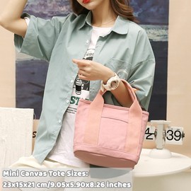 Small Canvas Tote Bag for Women,Mini Totes Bags with Pockets, Cute Bible Handbag with Zipper Travel Top Handle Purse with Compartments Satchel Handbags for Work,Shopping,Beach,no Long Strap,Pink