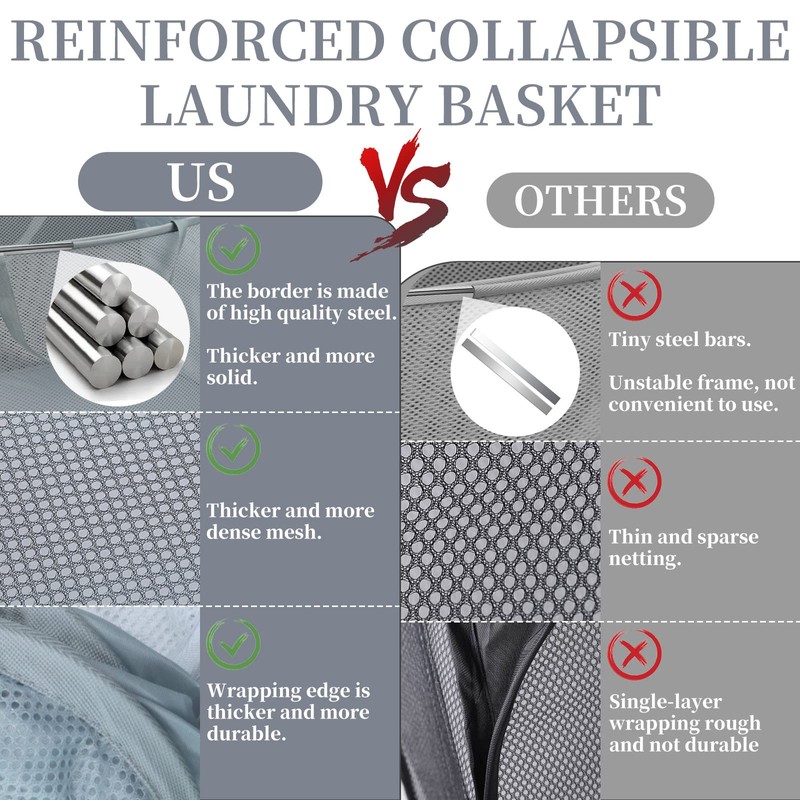 LELE LIFE Reinforced Collapsible Laundry Baskets, 3Pcs High-Strength Mesh Pop