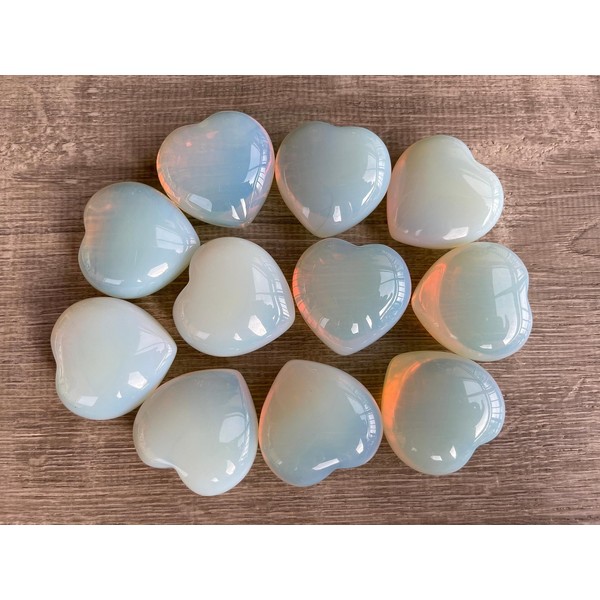GAF TREASURES Opalite Gemstone Hearts, Polished Opalite Puffy Hearts, Opalite