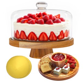 Krbnk Acacia Wood Cake Stand with Lid, 12" Glass Cake Stand with Dome Cake Holder, 2-in-1 Dessert Table Display Set & Charcuterie Board for Weddings, Parties, Bakeries