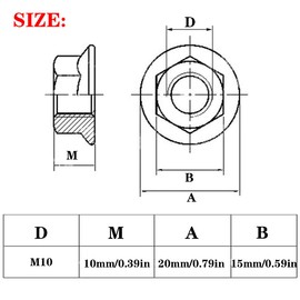 AYLIFU 10 pcs m10x1.25 nut 304 Stainless Steel Flange jam nut Hexagonal Enlarged Flange Nuts