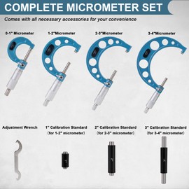 Beaiguna 4PCS Micrometer Set, 0-1"/1-2"/2-3"/3-4" Machinist Outside Micrometer Measuring Tool, Ultra-Precision 0.0001" Graduation Micrometers, Professional Machinist Tools Set