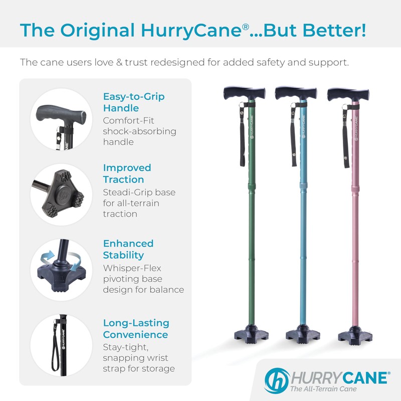 HurryCane HCANE-PP-C2 Freedom Edition Foldable Walking Cane with T Handle,