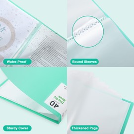 Phyxin Portfolio Binder, 20-Pocket Portfolio Folder 8.5" x 11", Displaying 40 Page Binder with Plastic Sleeves, Plastic Folders for Women & Men, Students, Teachers, Green