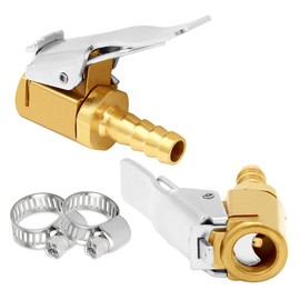 Uenede 2PCS Brass Tire Inflator Nozzle 5/16" Barb Open Flow Lock on Air Chuck Air Compressor Hose End Repair Include 2 Stainless Steel Clamps