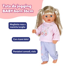 BABY born Tuta sportiva – Completo per bambola con maglia rosa a maniche lunghe e pantaloni lilla – Abbigliamento per bambole – Accessorio per bambole da 36 cm