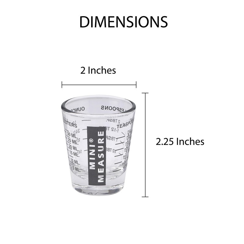 Kolder Mini Measure Heavy Glass, 20-Incremental Measurements Multi-Purpose Liquid and