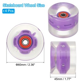PATIKIL Light Up Skateboard Wheels 60x45mm, 4 Pack 78A PU Roller Skate Wheels with Bearings for Outdoor Cruiser Street Double Row Skating Replacement, Purple