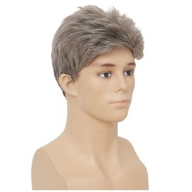 Siudus Mens Short Grey Wig Natural Layered Shaggy Synthetic Fiber Hair Wig for Guy Male Daily Cosplay Wig