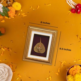 ZAARIYA Golden Ganesha Gold Leaf - God Gold Plated Decorative Photo Frame | for Gifting, Home Decor, Table Decor and Temple or Pooja Room Decoration (9.5 x 8 Inches)