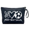 Cusrtyh Peace Love Soccer Funny Canvas Zipper Makeup Bag, Travel Accessories Storage Toiletries Bag, Gifts for Soccer Team & Coach Football Lovers Soccer Fans Gifts, Soccer Girl Survival Kit, black