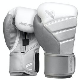 Hayabusa T3 Boxing Gloves for Men and Women Wrist and Knuckle Protection, Dual-X Hook and Loop Closure, Splinted Wrist Support, 5 Layer Foam Knuckle Padding - White/Grey, 12 oz