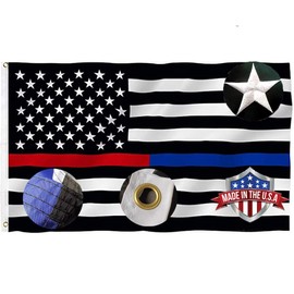 Jayus Embroidered Stars Thin Red Blue Line Police Firemen American Flag 3x5 ft- Canvas Head Firefighter Cop US Flags Banners Outdoor- 240D Nylon Red Blue Stripe American Flags with 2 Brass Grommets