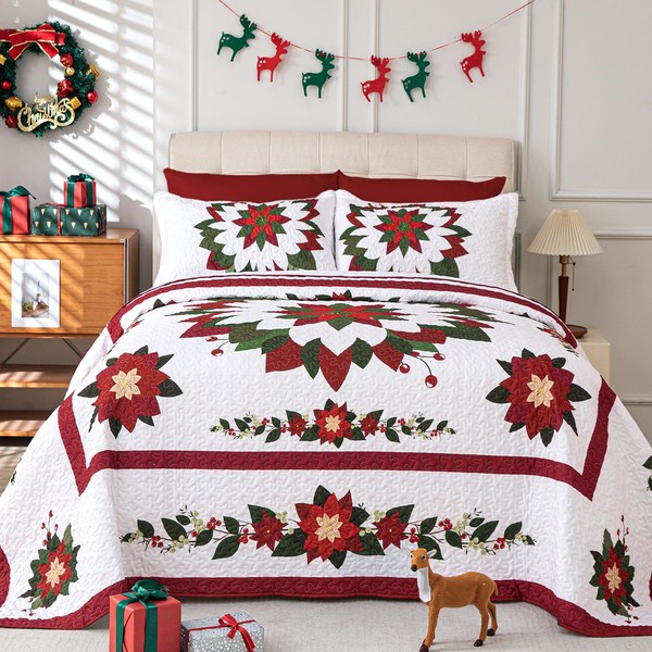 Cmfshape Quilt Set Bedspread Set,3 Piece King Size Flower Themed