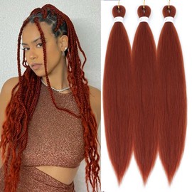 Pre Stretched Braiding Hair 20 Inch 3 Packs Copper Red Synthetic Crochet Braiding Hair Extensions Ginger Crochet Braiding Hair Easy Braid Crochet Twist Braids(20inch 3Packs)