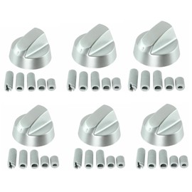 6x Oven Cooker Hob Control Silver Knob Switch + 5 Adaptor Kit For Flavel (Pack Of 6)