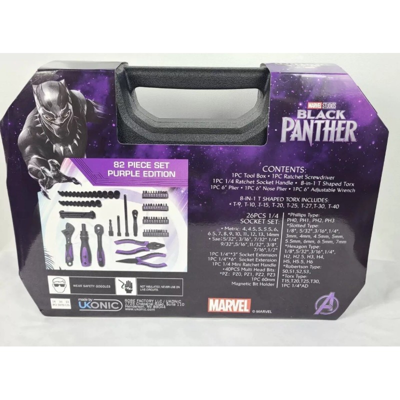Ukonic Black Panther Legacy 82 Piece Household Tool Box Set