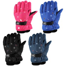 4 Pairs Kids Winter Gloves Waterproof Snow Ski Gloves Warm Unisex Camouflage Gloves for Cold Weather Girls Boys Children (Dark Blue, Pink, Black, Blue,10-15 Years Old)