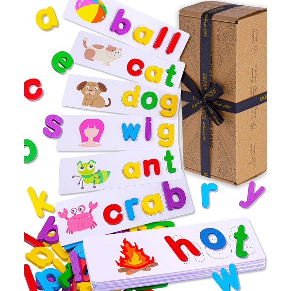 Jaques of London Wooden Alphabet Letters | Word Flash Cards | Spelling Games | Gift Toy for 3 4 5 6 7 year old boys girls