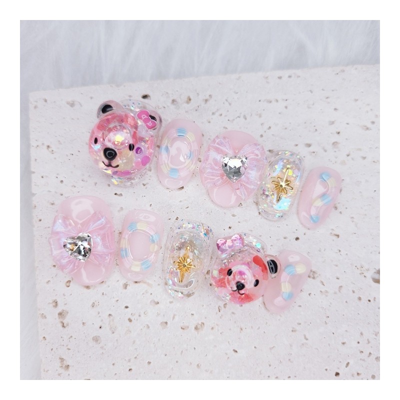  Aqua ball nail cute bear nail tip - Oval