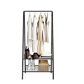 Clothing Garment Rack, Heavy Duty Portable Metal Clothes Rack with Shelves, Small Coat Rack for Bedroom Entryway, Black