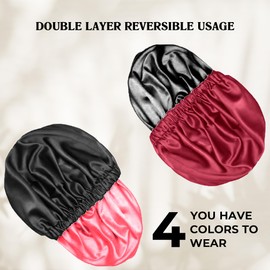 NIXISWAG 2PCS Silk Bonnet Sleep Cap for Curly Hair-Silk Hair Wrap for Sleeping-Bonnet for Women-Satin Bonnet and Hair Cap-Bonnets-Stylish Hair Bonnet with Elastic Band (1-Red & 1-Black)