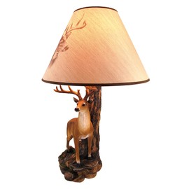`Champion` 12 Point Buck Table Lamp with Deer Printed Shade