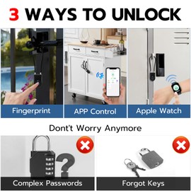 Eseesmart Long Shackle Fingerprint Padlock with APP Control - Waterproof Cabinet, Luggage, Outdoor Lock for Gym Locker, Suitcase, Cabinets, Gate