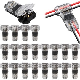 20PCS T Tap Wire Connectors 12V, 2 Pin 3 Way Wire Connectors, Low Voltage No Stripping Cable Connector, Wire Splice Branch Connectors for 18-22 AWG LED Strip Audio Vehicles Electrical, 0.35-0.75mm²
