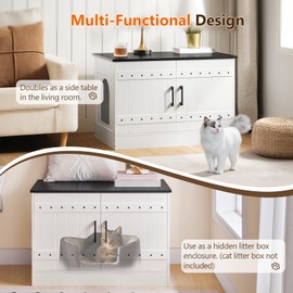 MAHANCRIS Cat Litter Box Enclosure, Hidden Litter Box Furniture with 2 Entrances, Wooden Cat Washroom, Farmhouse Indoor Cats House, End Table, 31.5" L x 19.7" W x 21.7" H, White and Black CWBB3101