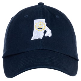 Ann Arbor T-shirt Co. Rhode Island State Flag Hat - Narragansett Pride RI, Low Profile Baseball Dad Cap for Men Women - (Navy Blue)