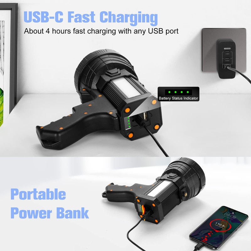 YIERBLUE Rechargeable Spotlight, Super Bright 100,000 High Lumen LED Handheld