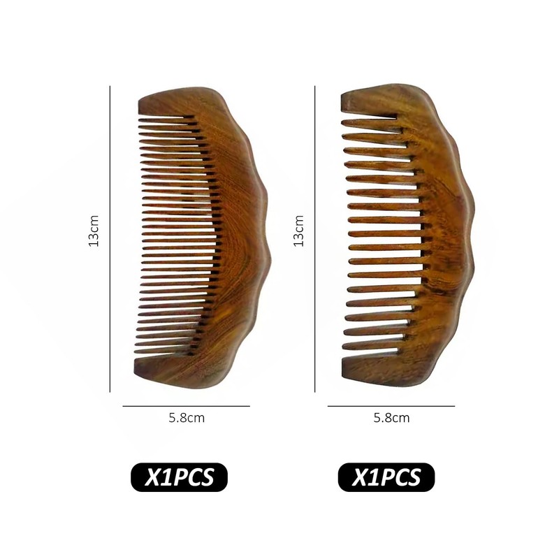 Pack of 2 Sandalwood Combs, Handmade Sandalwood Comb, Antistatic Wooden