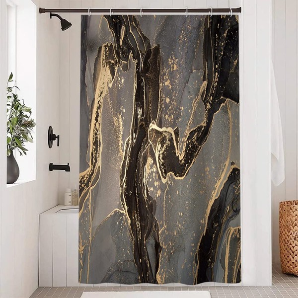 Uiiooazy Shower Curtain Black Gold Marble-Look Abstract Marbled Shower Curtain