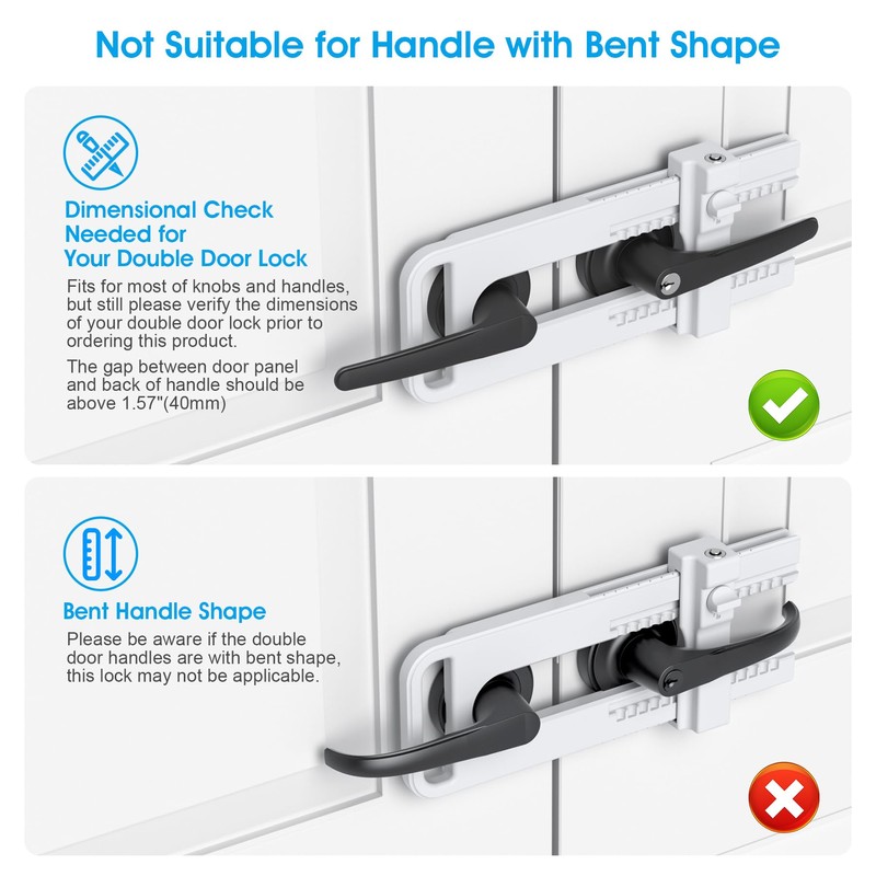 AST Childproof Double Door Security Lock, Adjustable Keyed French Door
