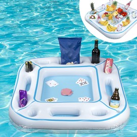 GNYOUS Floating Table for Pool Game with Waterproof Playing Cards, Inflatable Pool Party Tray Float for Drink Snack Holder, Floating Card Game Table, Pool Accessories for Hot Tub, Beach Summer Parties White