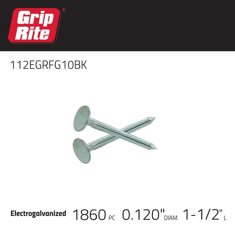Grip Rite 112EGRFG10BK 1-1/2-inch Electro Galvanized Smooth Shank Bulk Roof