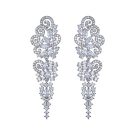EVER FAITH Crystal Earrings Wedding Party Bohemia Art Deco Cluster Chandelier Dangle Hanging Stud Earrings for Women, Cubic Zirconia, Cubic Zirconia