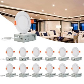 VOLISUN 6 Inch 13W 5CCT Ultra-Thin LED Recessed Ceiling Light with Junction Box Dimmable - 12 PACK