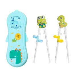 2 Pairs of Training Chopsticks, Children's Chopsticks, Animal Cartoon Chopsticks, Non-Slip, Easy to Grip, Suitable for Children, Seniors and Beginners, with Storage Box, Reusable (Green)