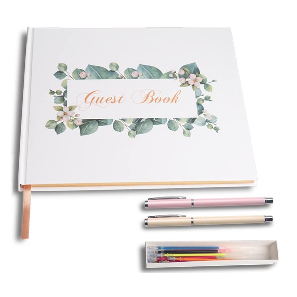 Bluearks Wedding Guest Book, Hardcover Guest Book with Gold-Plated Edges