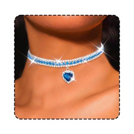 CLOACE Rhinestone Choker Necklace Heart Pendant Diamond Row Necklaces Sparkly Crystal Prom Chain Jewerly Accessories for Women, Standard, Metal, No Gemstone