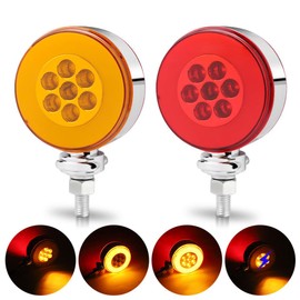 RACBOX 3 Inch Round Double Face LED Pedestal Fender Lights For Semi Trucks, 2PCS Red Amber 36 LEDs Single Stud Turn Signal Light Marker Light Compatible With P-eterbilt F-reightliner