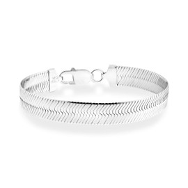 Miabella 925 Sterling Silver Italian Solid 10mm Flat Herringbone Link Chain Bracelet for Women Men, Made in Italy (Length 8 Inches)