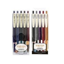 Zebra Sarasa Clip 0.5 Retractable Gel Ink Pen, Rubber Grip, 0.5 mm, Vintage Colors, 10 Color Bundle (JJ15-5C-VI+JJ15-5C-VI2)