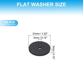 PATIKIL 100 Pcs Flat Rubber Washers 0.12" ID 1.22" OD 0.12" Thickness Sealing Rubber Spacer Gasket for Bolts Faucets Screws Hose Plumbing, Black