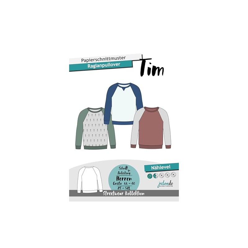 JULENDO Men's Sewing Pattern Raglan Jumper "Tim" Size 44-60 (XXS-4XL)